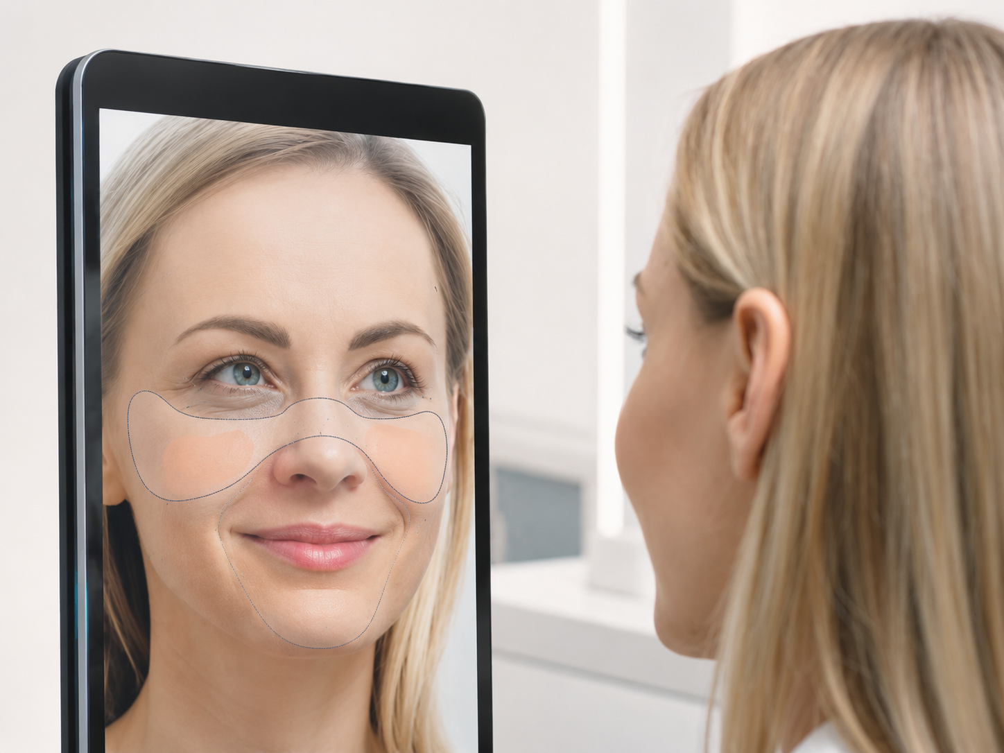 Femme blonde analyse de la peau